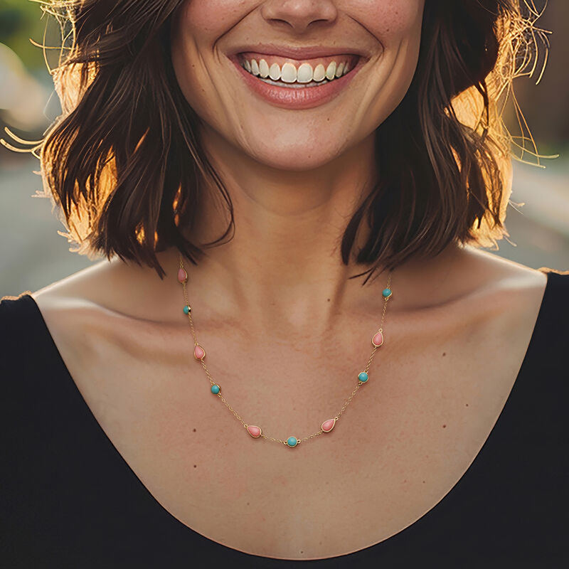 Pink Coral and Turquoise Necklace in 18kt Gold Over Sterling. 20&quot; image number 0
