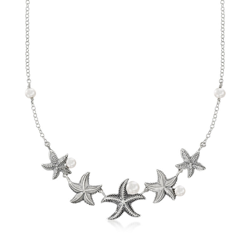 5-8.5mm Cultured Pearl Starfish Necklace in Sterling Silver image number 0