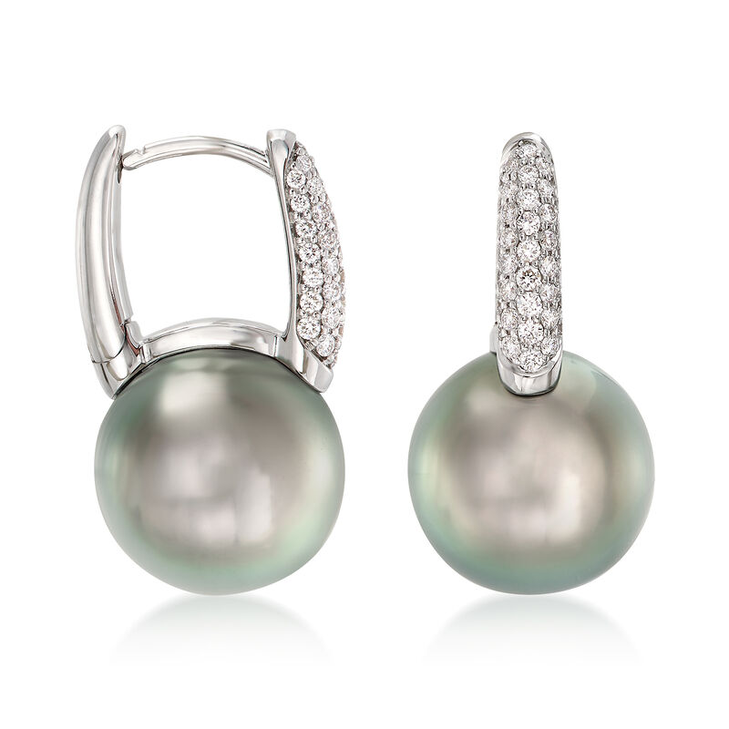 Mikimoto &quot;Classic&quot; 10mm A+ South Sea Pearl and .28 ct. t.w. Diamond Hoop Earrings in 18kt White Gold image number 2