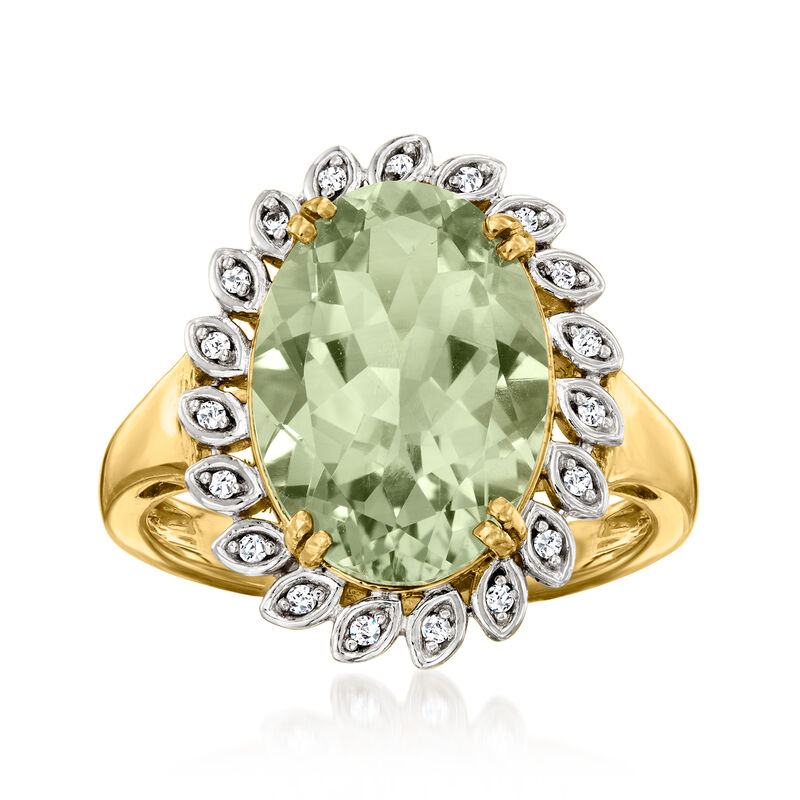 4.80 Carat Prasiolite Ring with Diamonds in 18kt Gold Over Sterling image number 0