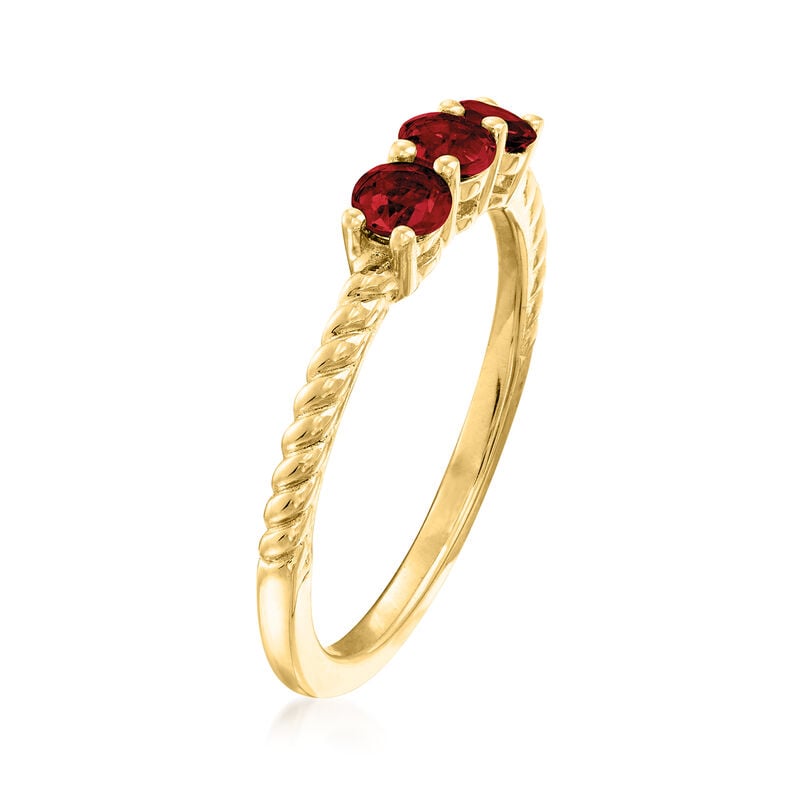 .30 ct. t.w. Garnet Three-Stone Pinky Ring in 18kt Gold Over Sterling image number 2