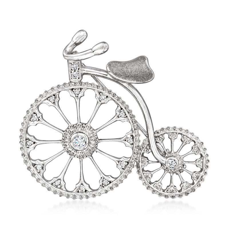 C. 2000 Vintage .35 ct. t.w. Diamond Bicycle Pin in 14kt White Gold  image number 0