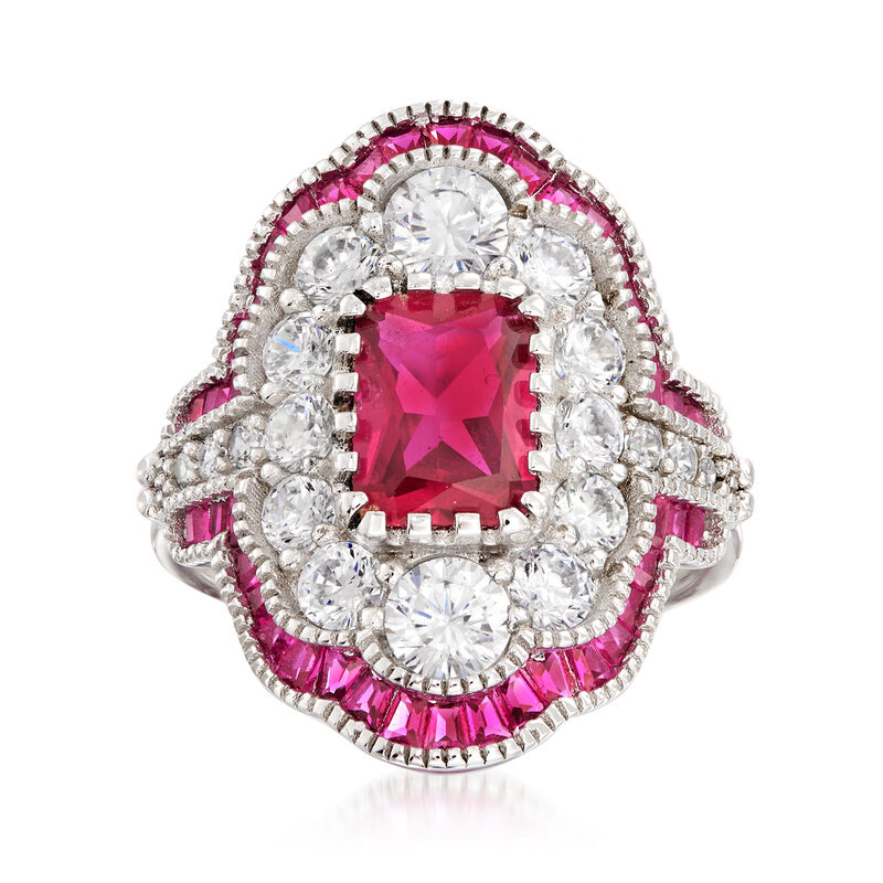 2.48 ct. t.w. Simulated Ruby and 1.55 ct. t.w. CZ Ring in Sterling Silver image number 0