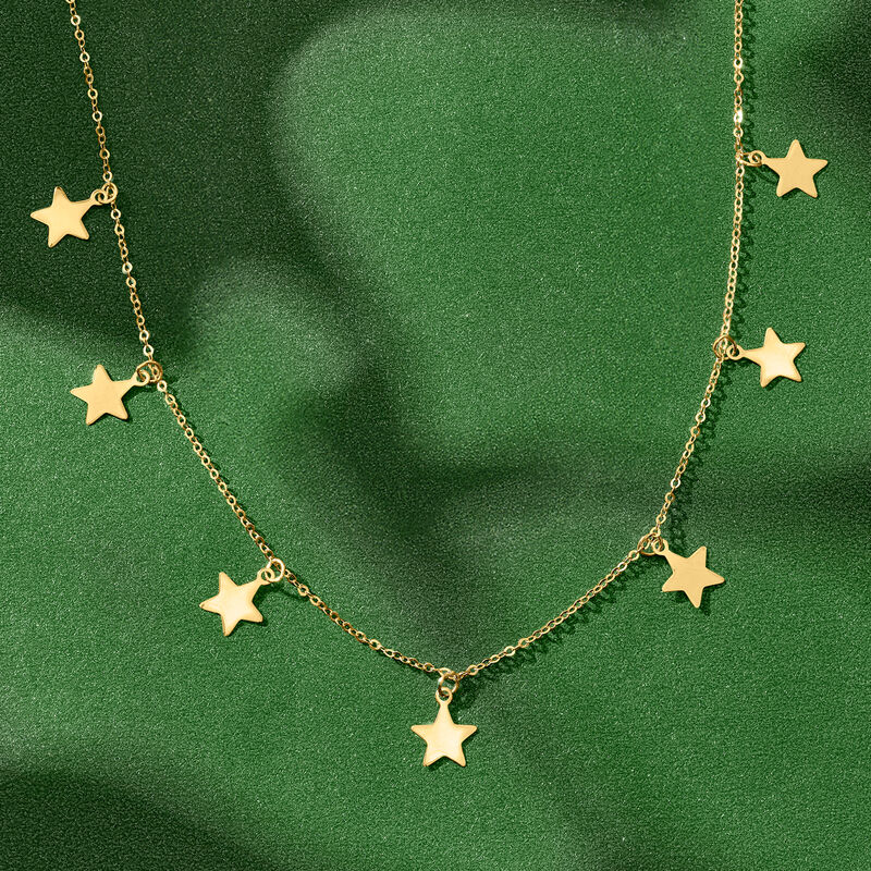 Italian 14kt Yellow Gold Multi-Star Charm Necklace. 16&quot; image number 3
