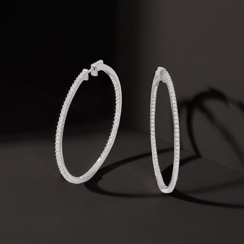 2.00 ct. t.w. Diamond Inside-Outside Hoop Earrings in Sterling Silver. 1 7/8&quot; image number 2