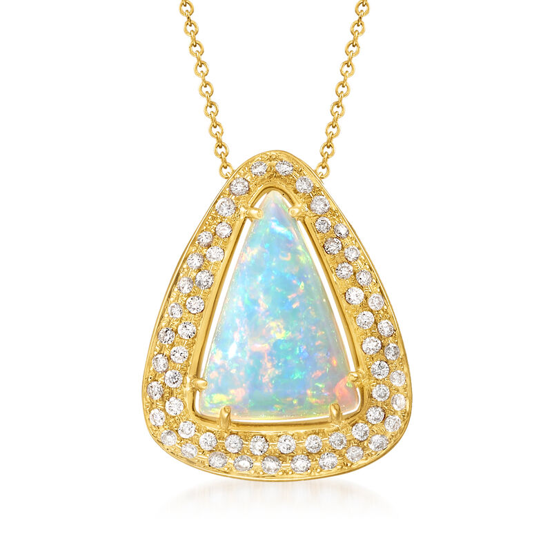 C. 1980 Vintage Opal and .62 ct. t.w. Diamond Pendant Necklace in 18kt Yellow Gold. 18&quot; image number 0