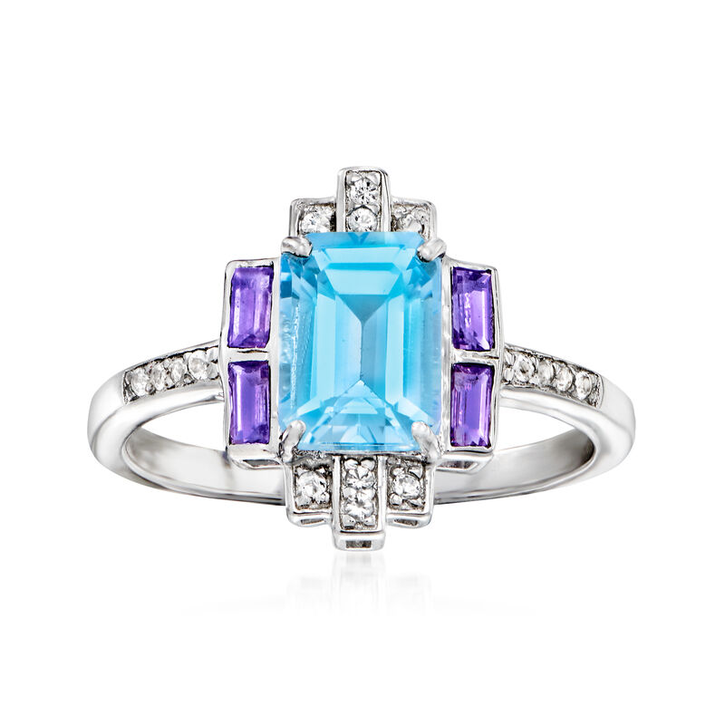 2.00 Carat Sky Blue Topaz and .20 ct. t.w. Amethyst Ring with .10 ct. t.w. White Topaz in Sterling Silver image number 0