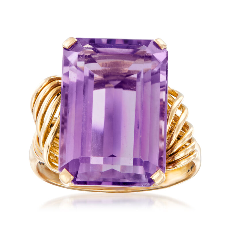 C. 1960 Vintage 8.50 Carat Amethyst Ring in 18kt Yellow Gold. Size 6 image number 0