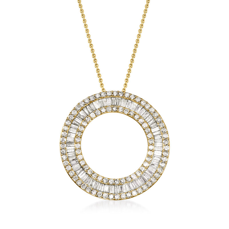 3.00 ct. t.w. Round and Baguette Diamond Open Circle Pendant Necklace in 18kt Gold Over Sterling image number 0