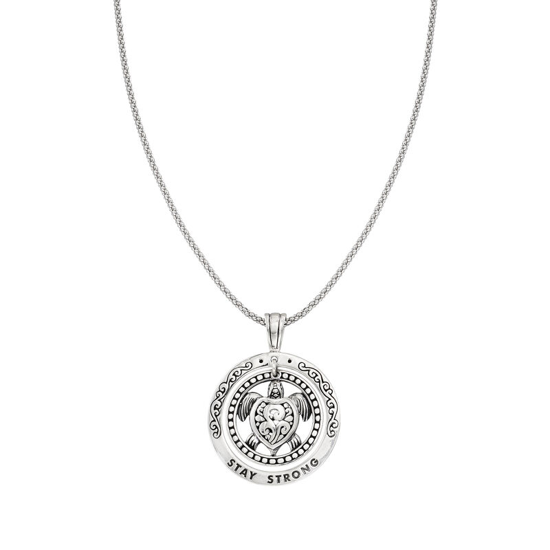 Sterling Silver Bali-Style Turtle &quot;Stay Strong&quot; Pendant Necklace. 18&quot; image number 2