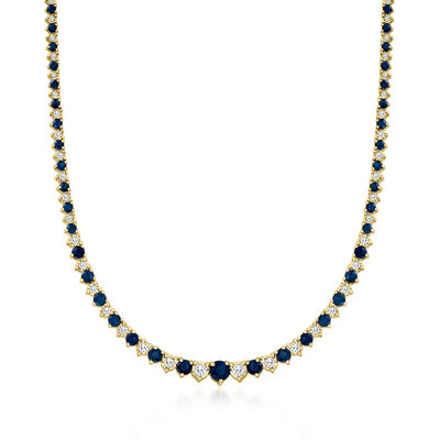 8.00 ct. t.w. Sapphire and 1.50 ct. t.w. Diamond Tennis Necklace in 18kt Gold Over Sterling