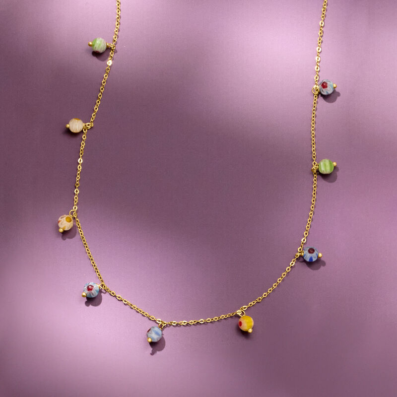 Italian Multicolored Murano Glass Bead Charm Necklace in 14kt Yellow Gold image number 3