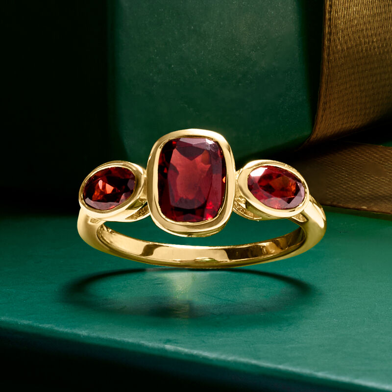 2.70 ct. t.w. Garnet Three-Stone Ring in 18kt Gold Over Sterling image number 3
