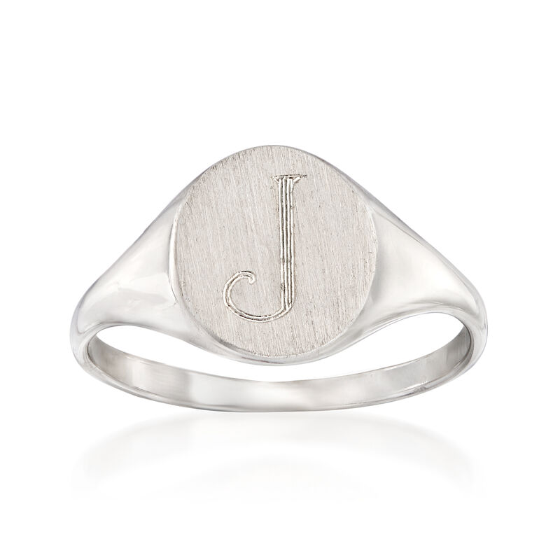 14kt White Gold Single Initial Round Signet Ring image number 0
