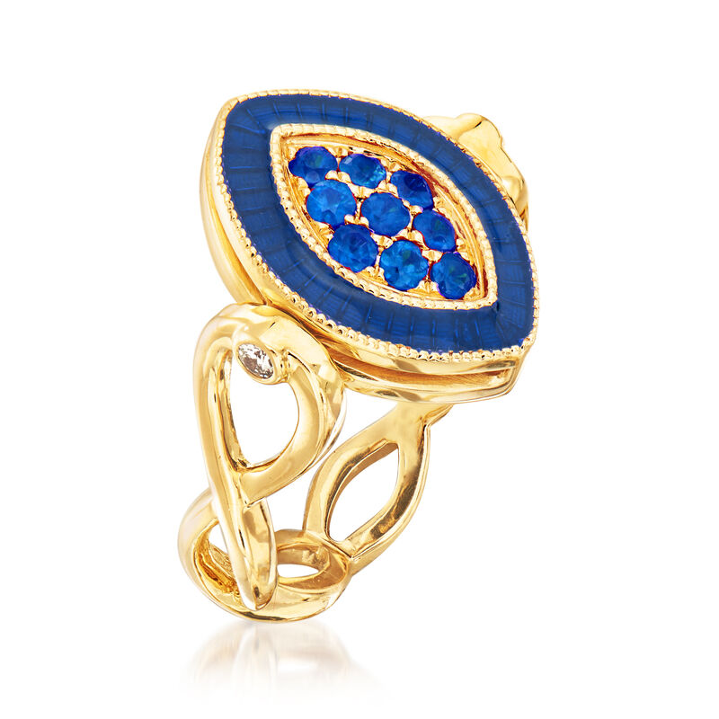 C. 1980 Vintage .48 ct. t.w. Ruby and .48 ct. t.w. Sapphire Ring in 18kt Yellow Gold image number 4