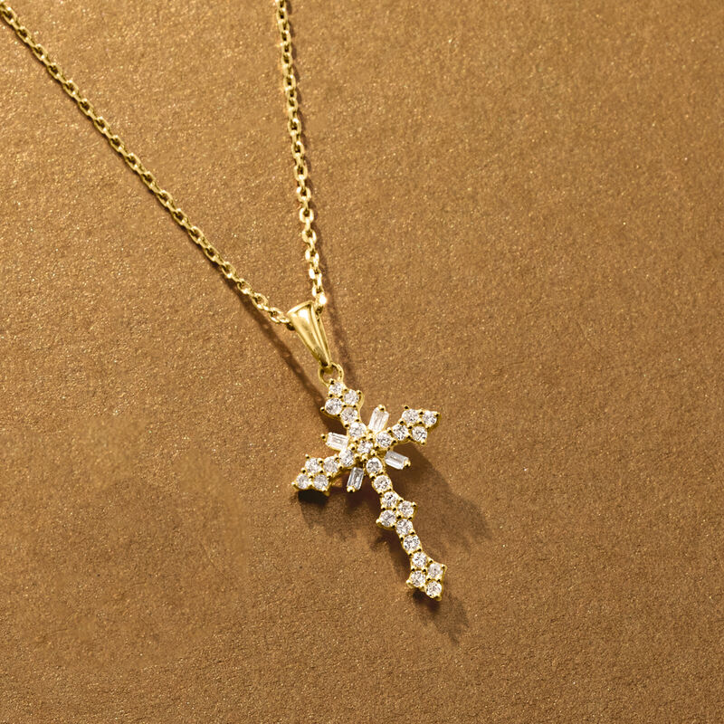 .25 ct. t.w. Diamond Cross Pendant Necklace in 18kt Gold Over Sterling. 16" image number 3