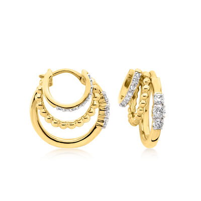 .35 ct. t.w. Diamond Beaded Triple-Hoop Earrings in 18kt Gold Over Sterling