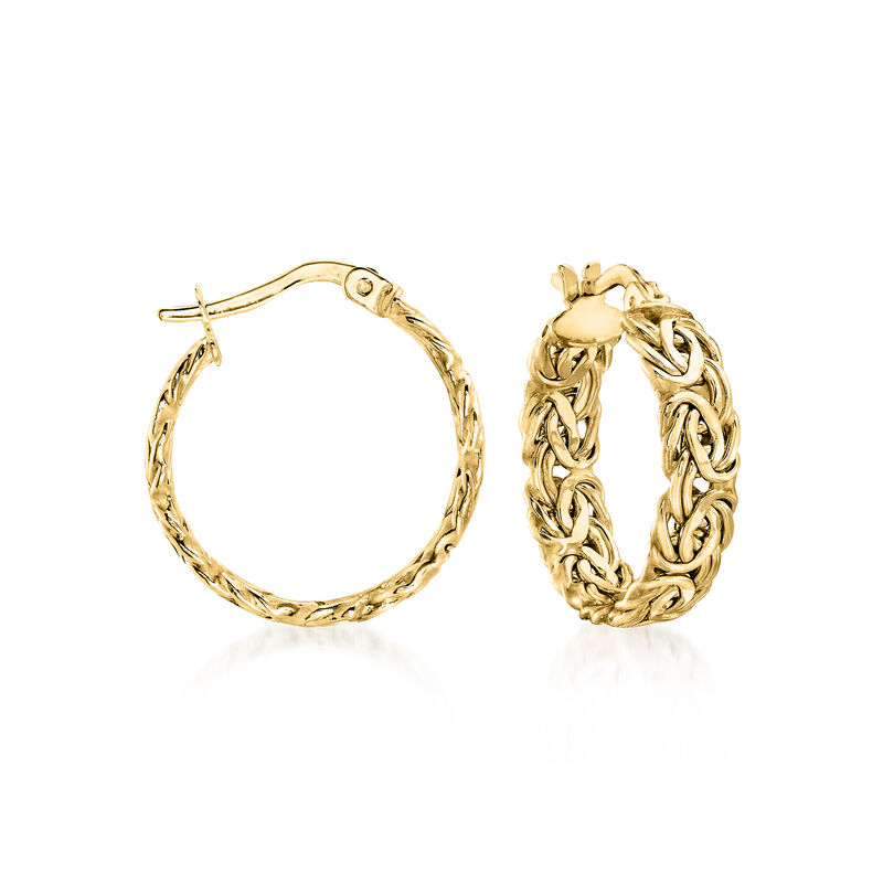 14kt Yellow Gold Byzantine Hoop Earrings. 3/4&quot; image number 0