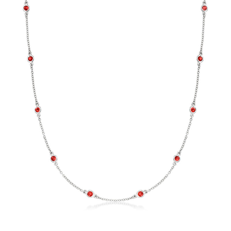 1.40 ct. t.w. Bezel-Set Garnet Station Necklace in Sterling Silver. 18&quot; image number 1