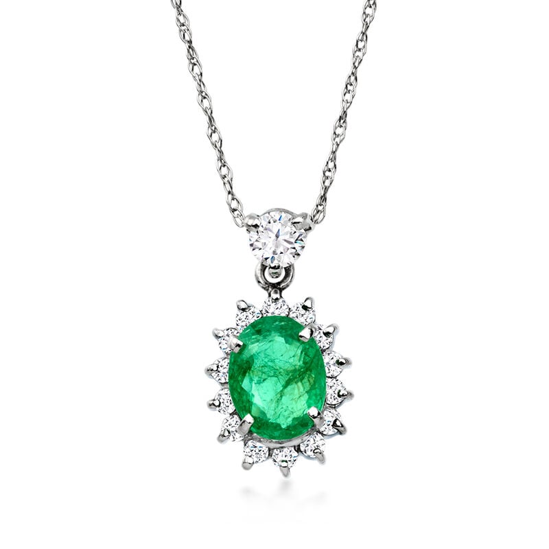 C. 1990 Vintage .86 Carat Emerald Pendant Necklace with .30 ct. t.w. Diamonds in Platinum image number 0