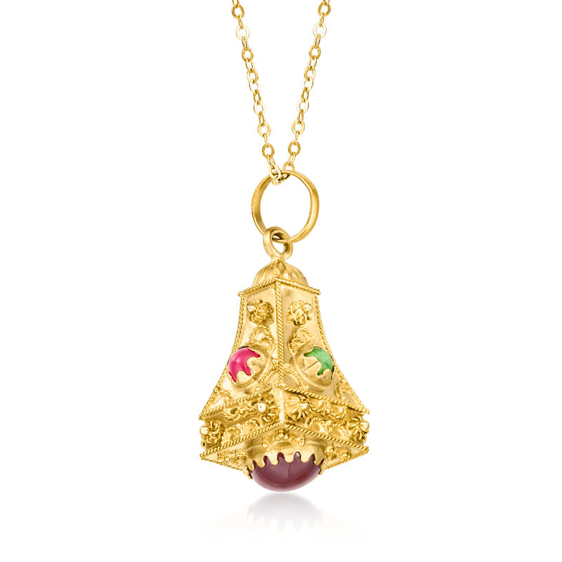 C. 1980 Vintage Simulated Multicolored Quartz Lantern Pendant Necklace in 18kt Yellow Gold. 18&quot; image number 2