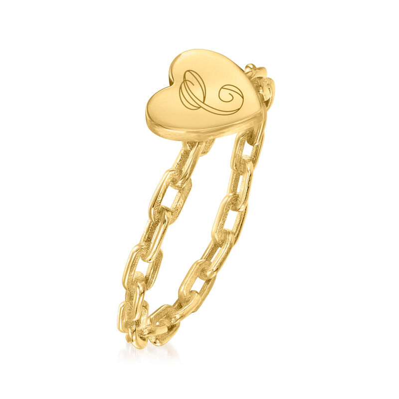 Italian 14kt Yellow Gold Single-Initial Paper Clip Link Heart Ring image number 2