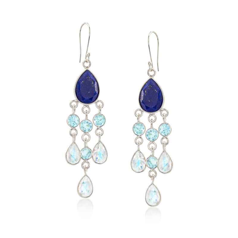 Blue and White Multi-Stone Chandelier Drop Earrings in Sterling Silver image number 0