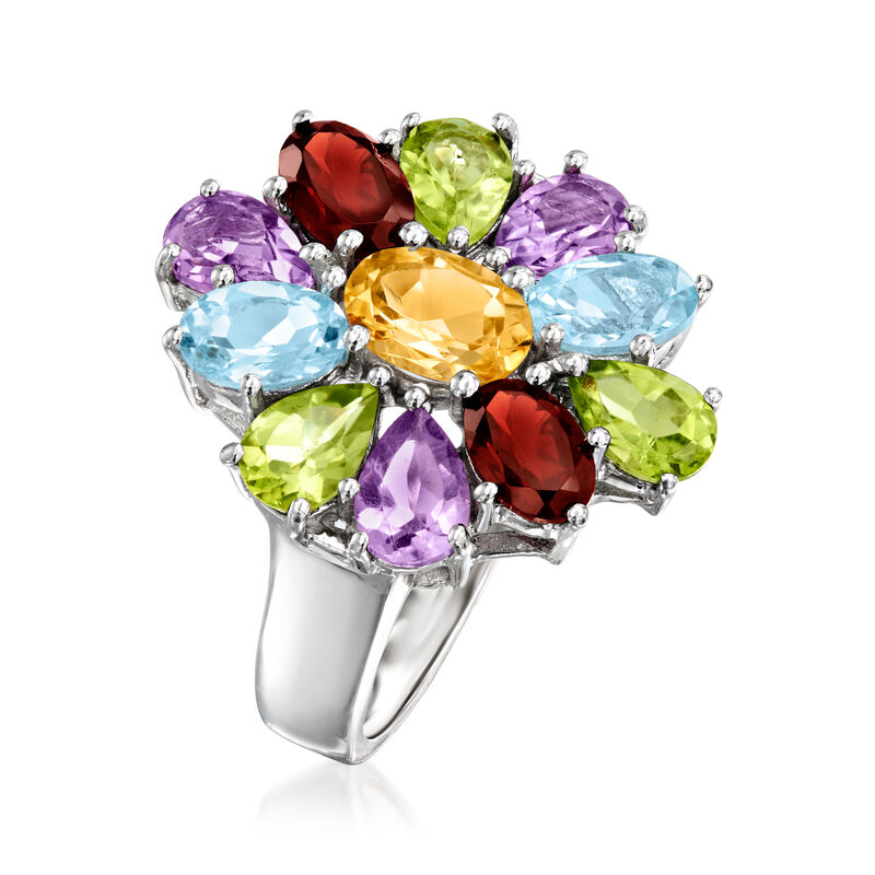4.60 ct. t.w. Multi-Gemstone Cluster Ring in Sterling Silver image number 2