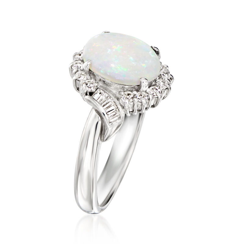 C. 1990 Vintage Opal Ring with .50 ct. t.w. Diamonds in Platinum. Size 7 image number 2