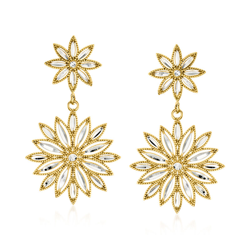 Italian Sterling Silver and 18kt Gold Over Sterling Flower Drop Earrings image number 0