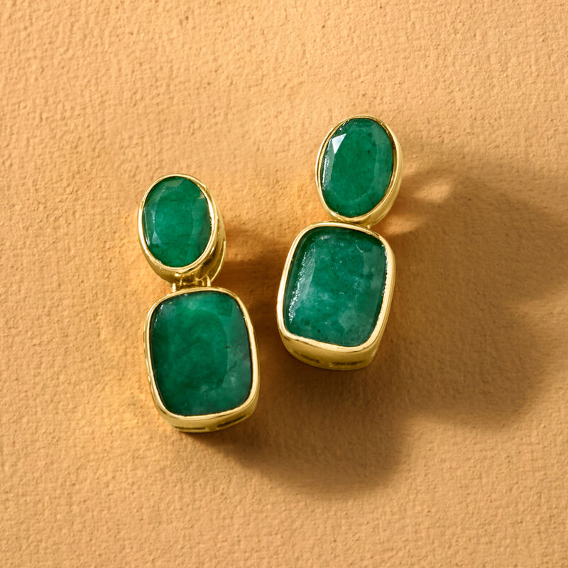 5.00 ct. t.w. Emerald Drop Earrings in 18kt Gold Over Sterling  image number 2