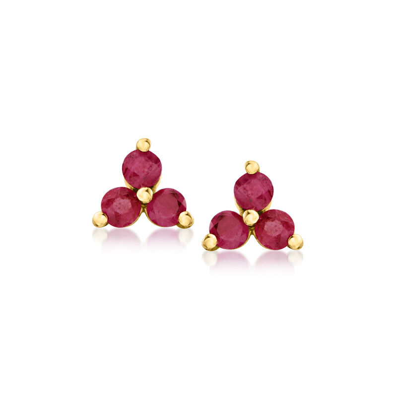 .20 ct. t.w. Ruby Three-Stone Stud Earrings in 14kt Yellow Gold image number 0