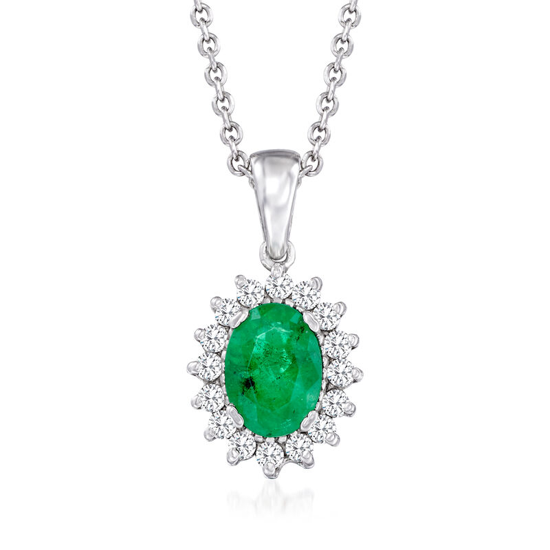 C. 1990 Vintage .65 Carat Emerald Pendant Necklace with .25 ct. t.w. Diamonds in 14kt White Gold image number 0