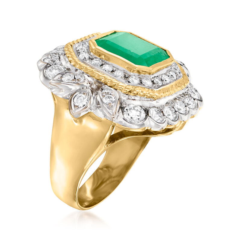 C. 1980 Vintage 3.50 Carat Emerald and 1.50 ct. t.w. Diamond Ring in 18kt Two-Tone Gold image number 2