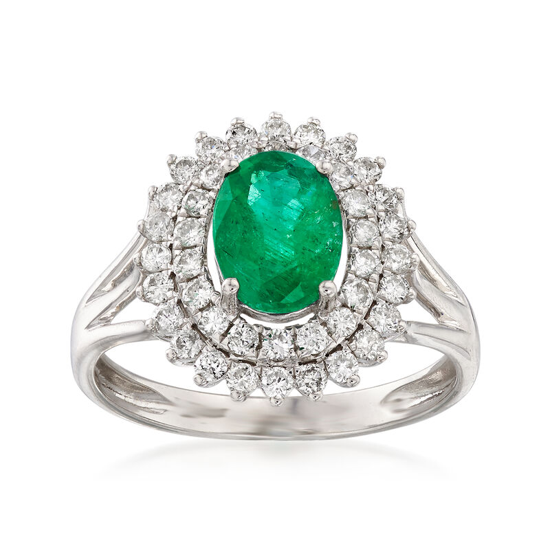 1.10 Carat Emerald and .60 ct. t.w. Diamond Ring in 18kt White Gold image number 0