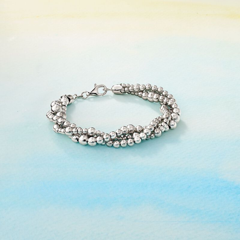 Italian Sterling Silver Twisted Multi-Bead Bracelet image number 6