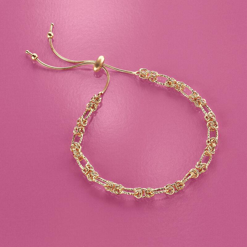 14kt Yellow Gold Byzantine Station Bolo Bracelet image number 4