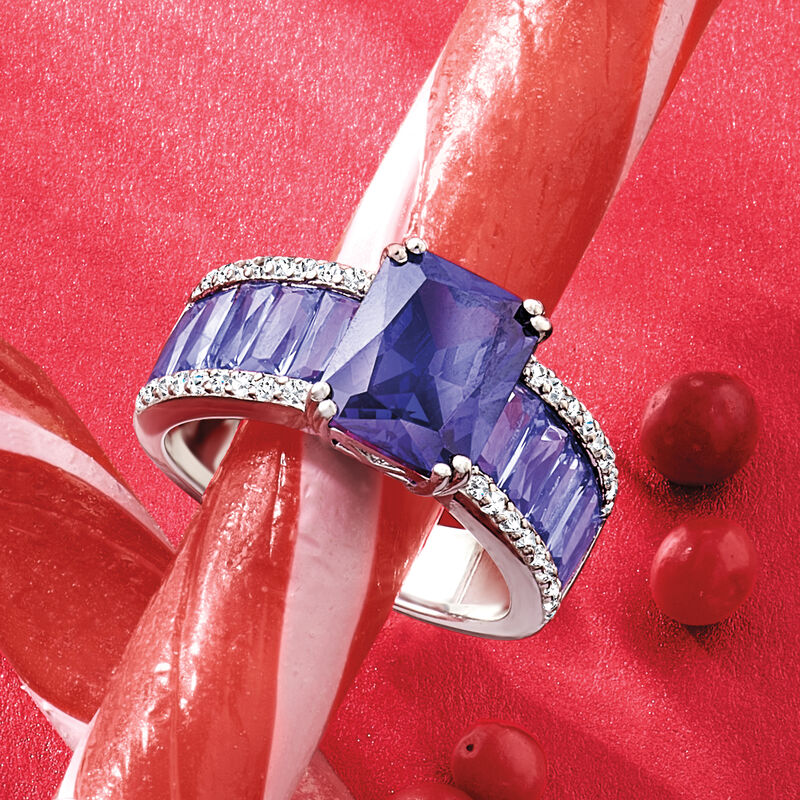 6.75 ct. t.w. Simulated Tanzanite and .20 ct. t.w. CZ Ring in Sterling Silver image number 4