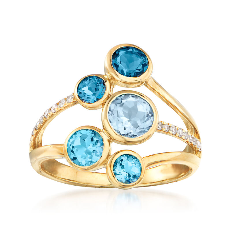 2.00 ct. t.w. Tonal Blue Topaz and .10 ct. t.w. Diamond Ring in 14kt Yellow Gold image number 0