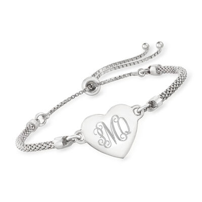 Sterling Silver Personalized Heart Bolo Bracelet