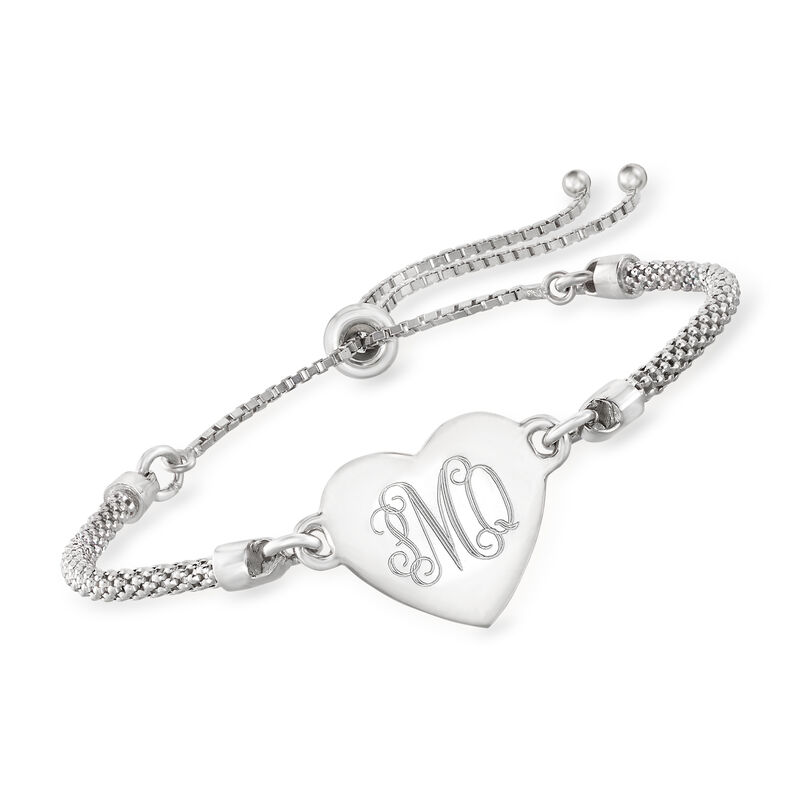 Sterling Silver Personalized Heart Bolo Bracelet image number 0