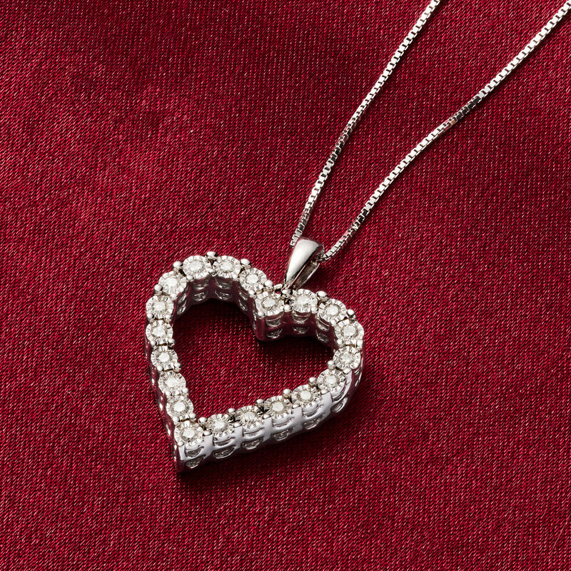 .30 ct. t.w. Diamond Heart Pendant Necklace in Sterling Silver image number 4