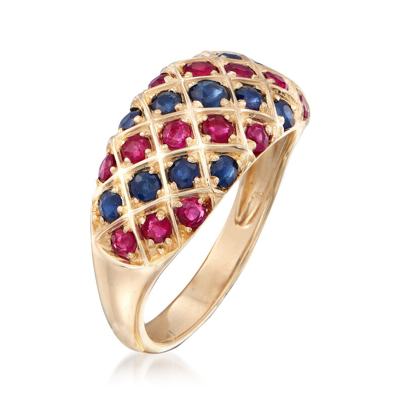 .80 ct. t.w. Ruby and .70 ct. t.w. Sapphire Dome Ring in 14kt Yellow Gold image number 2