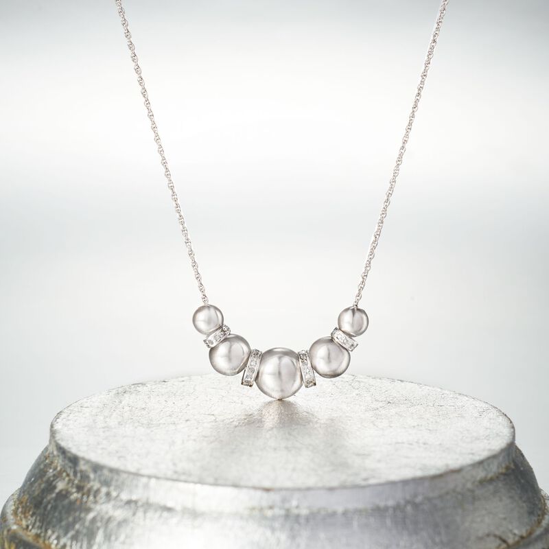 6-10mm Sterling Silver Bead Necklace with .20 ct. t.w. Diamonds image number 7