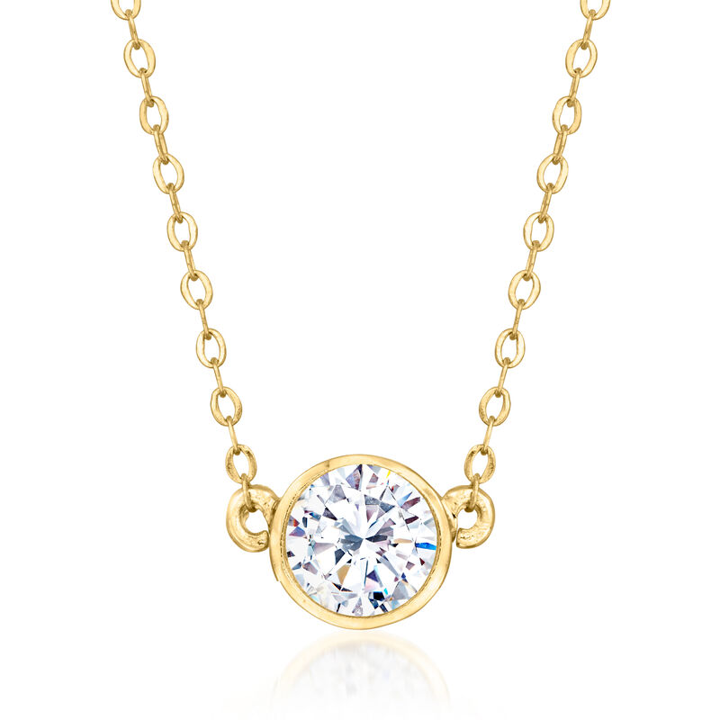 C. 1990 Vintage 1.10 Carat CZ Necklace in 14kt Yellow Gold. 18&quot; image number 0