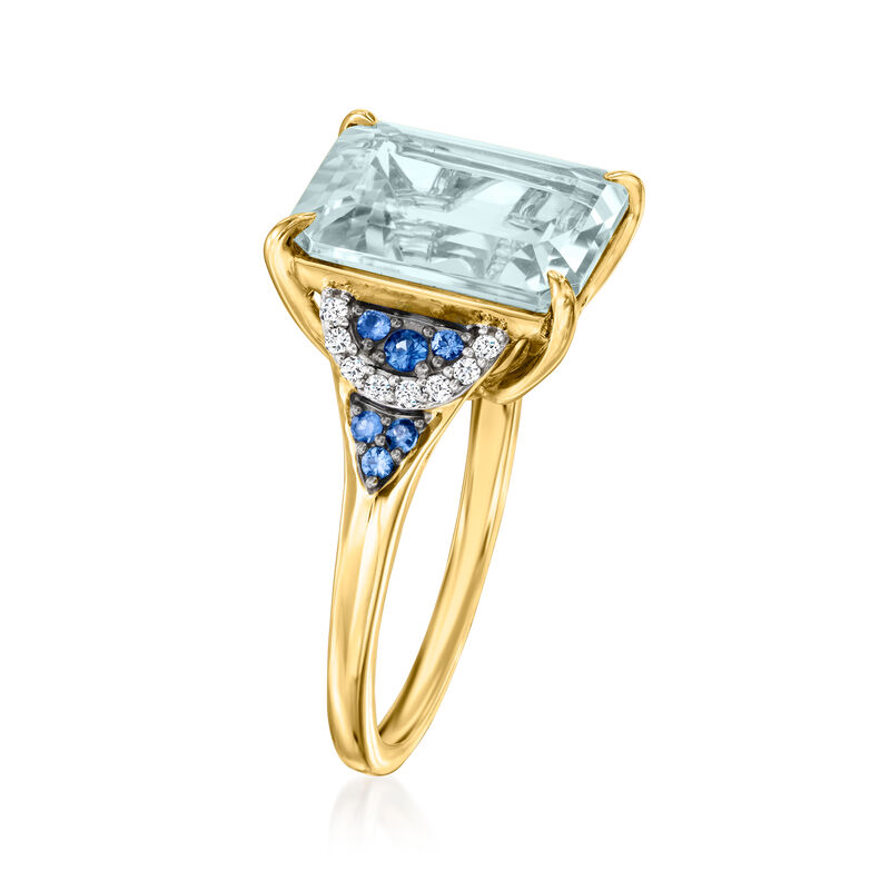 5.25 Carat Aquamarine and .20 ct. t.w. Sapphire Ring with Diamonds in 14kt Yellow Gold. Size 5 image number 1