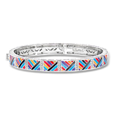 Belle Etoile "Laguna" .50 ct. t.w. CZ and Multicolored Enamel Bangle Bracelet in Sterling Silver