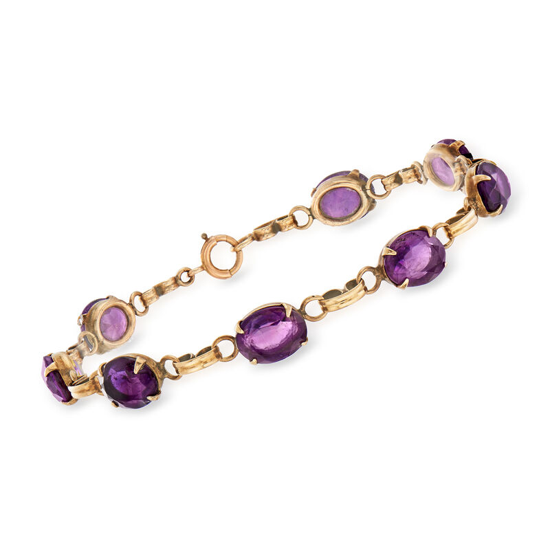 C. 1950 Vintage 16.00 ct. t.w. Amethyst Bracelet in 14kt Yellow Gold image number 0
