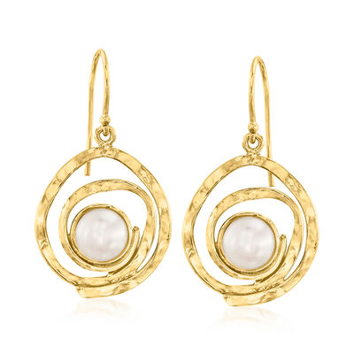 7-8mm Cultured Pearl Swirl Drop Earrings in 18kt Gold Over Sterling
