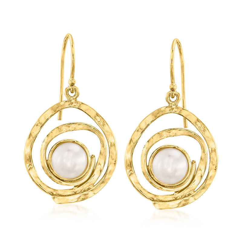 7-8mm Cultured Pearl Swirl Drop Earrings in 18kt Gold Over Sterling image number 0